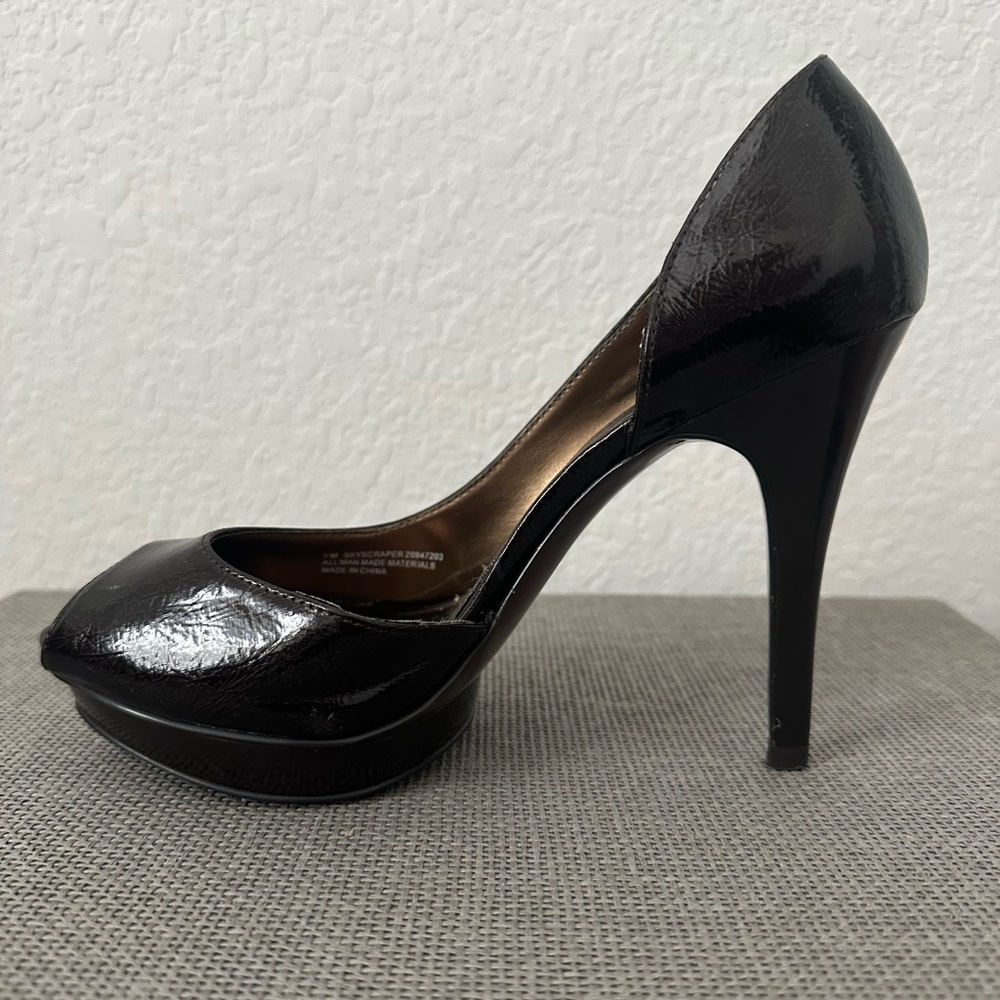 Carlos Black Patent Leather Peep Toe Stilettos